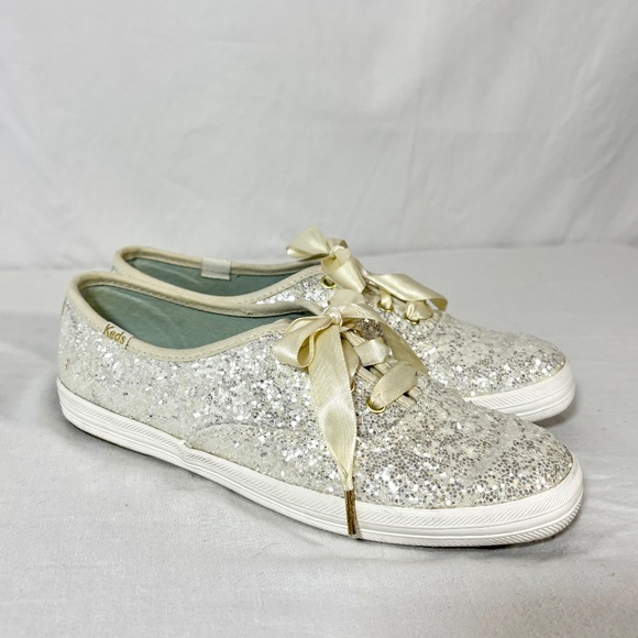 Kate Spade Keds Glitter Sneakers Wedding Shoes Bridal Shiny Slip On - Picture 1 of 9